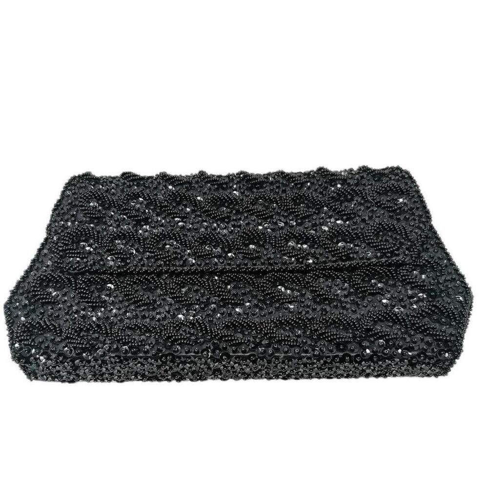 Vintage La Regale Black Beaded Sequin Clutch 1950s 1960s